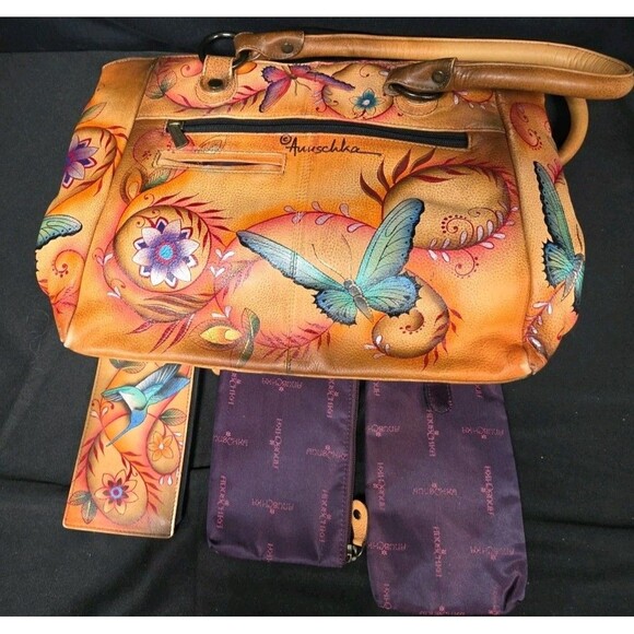 Anushka Flying Jewels Hand Painted Leather Purse Shoulder Bag Couin Phone Cards - Picture 2 of 5